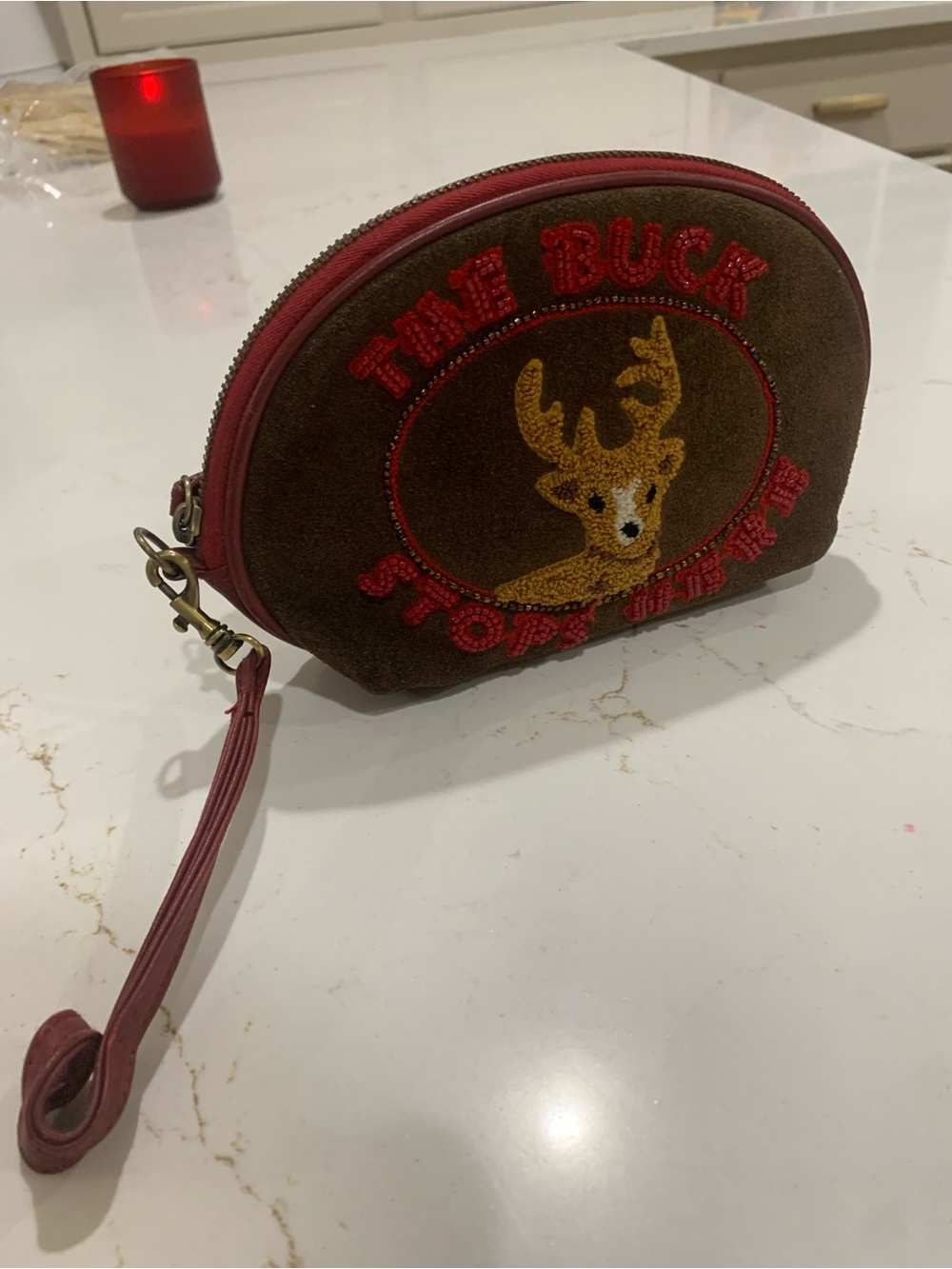 Isabella Fiore "The Buck Stops Here" Suede Pouch/Wristlet.